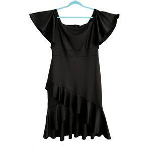 Black color mini dress with ruffles. Size 3X, fits 2X. High waist